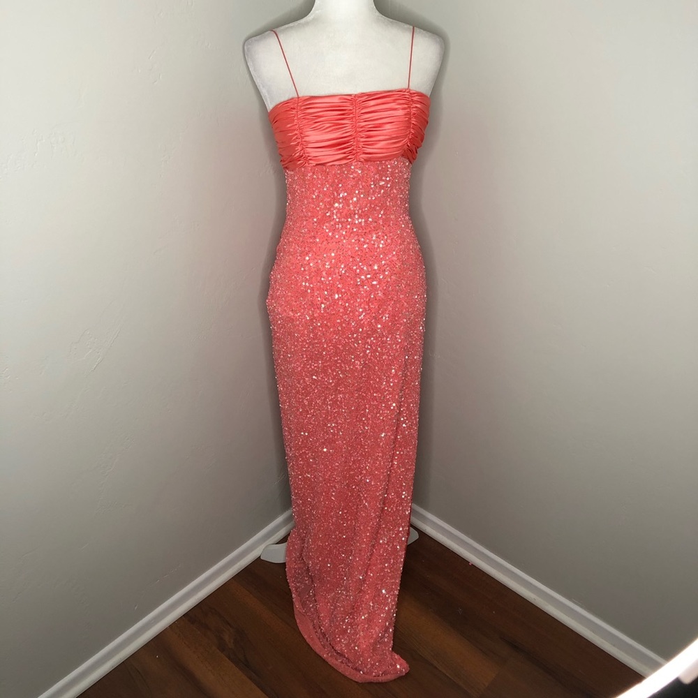 Camille La Vie 100% Silk Coral Sequin Dress